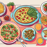 A colorful spread of healthy comfort food dishes